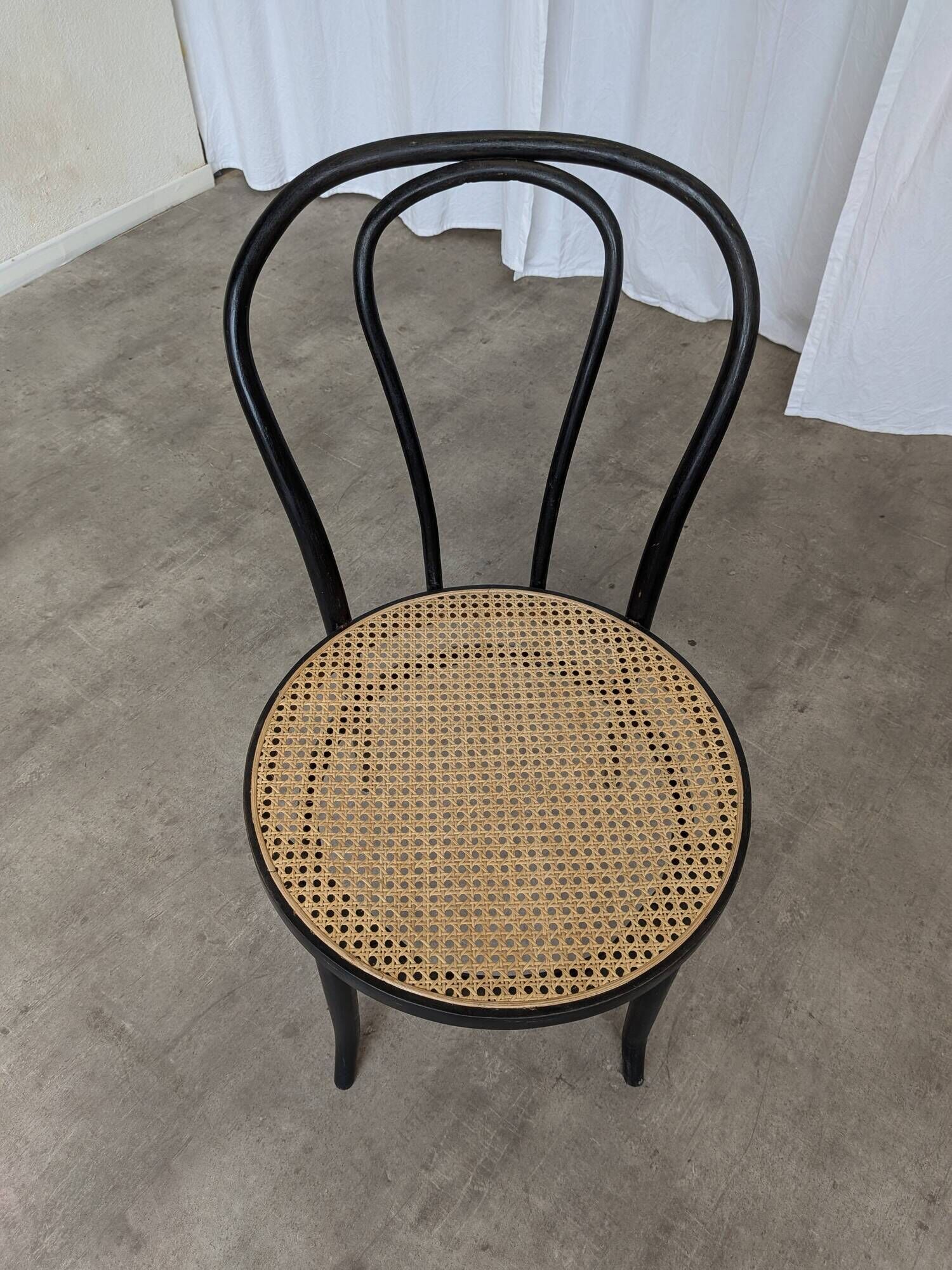 Set of 4 Mix&Match Thonet Style Dining Chairs / Black Bentwood Cane Chairs