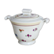 Vintage white porcelain sugar bowl with double handles - Floral decoration