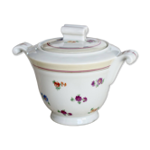 Sucrier vintage en porcelaine blanche à doubles anses - Décor fleuri