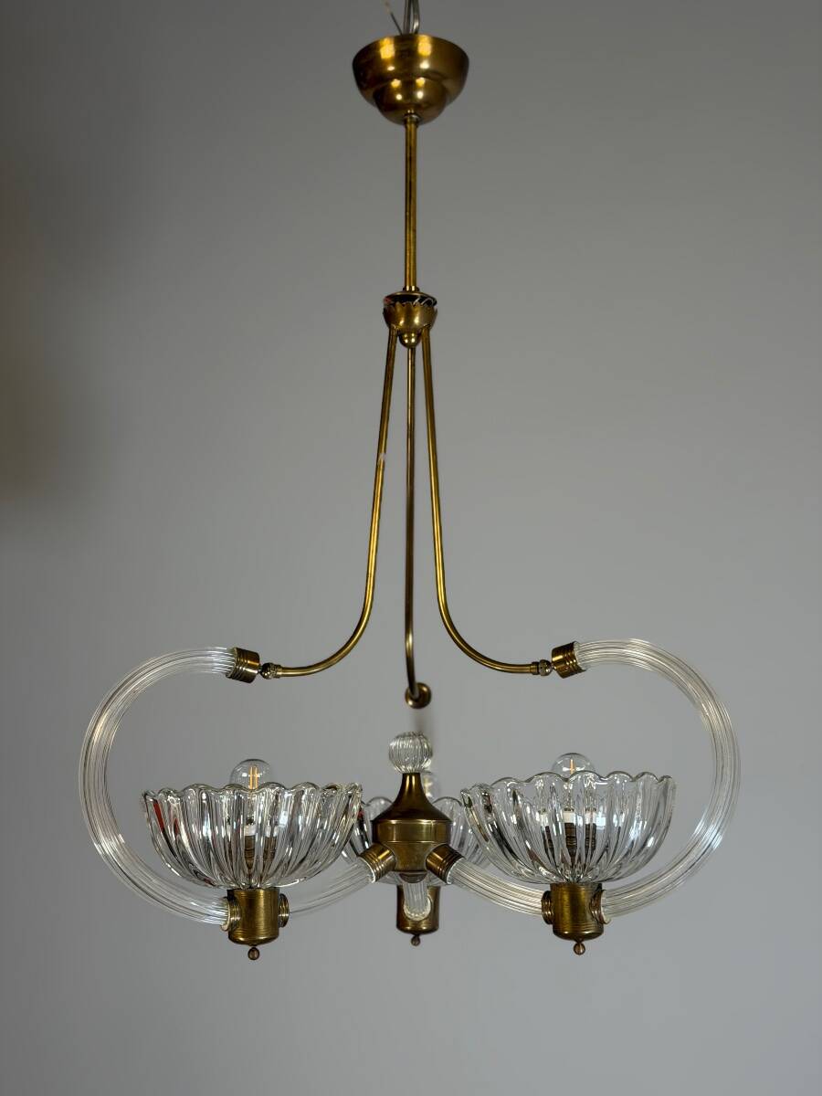 Lustre vénitien en verre de Murano et laiton , vers 1950