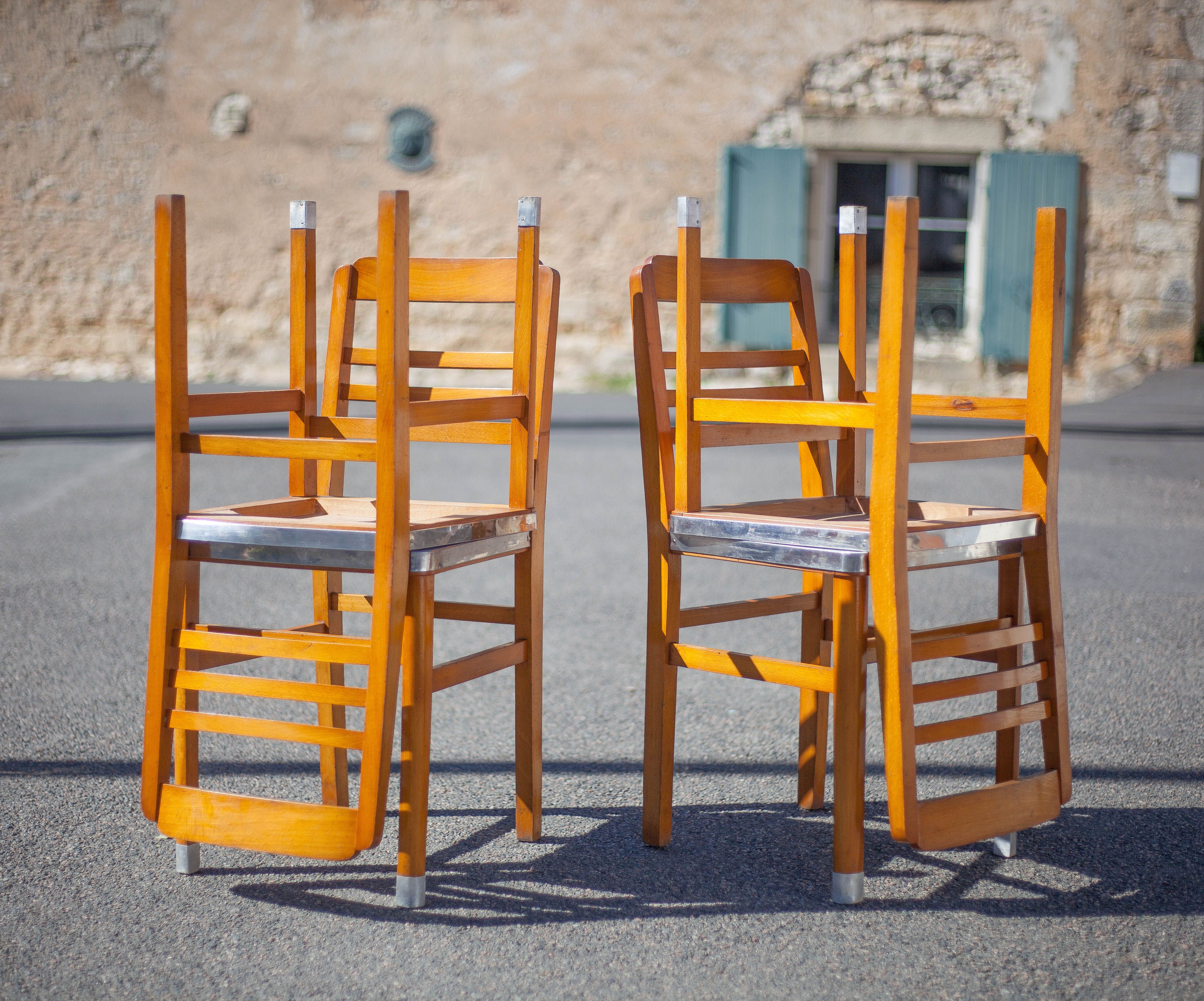 Antique wood table with 4 chairs, wooden table and formica, stepped foot table with extensions, 50's