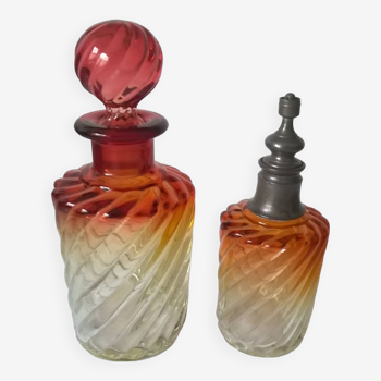 Set of 2 old Baccarat crystal bottles (Bambou model)