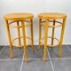 Bar stools cannage and curved wood 80s