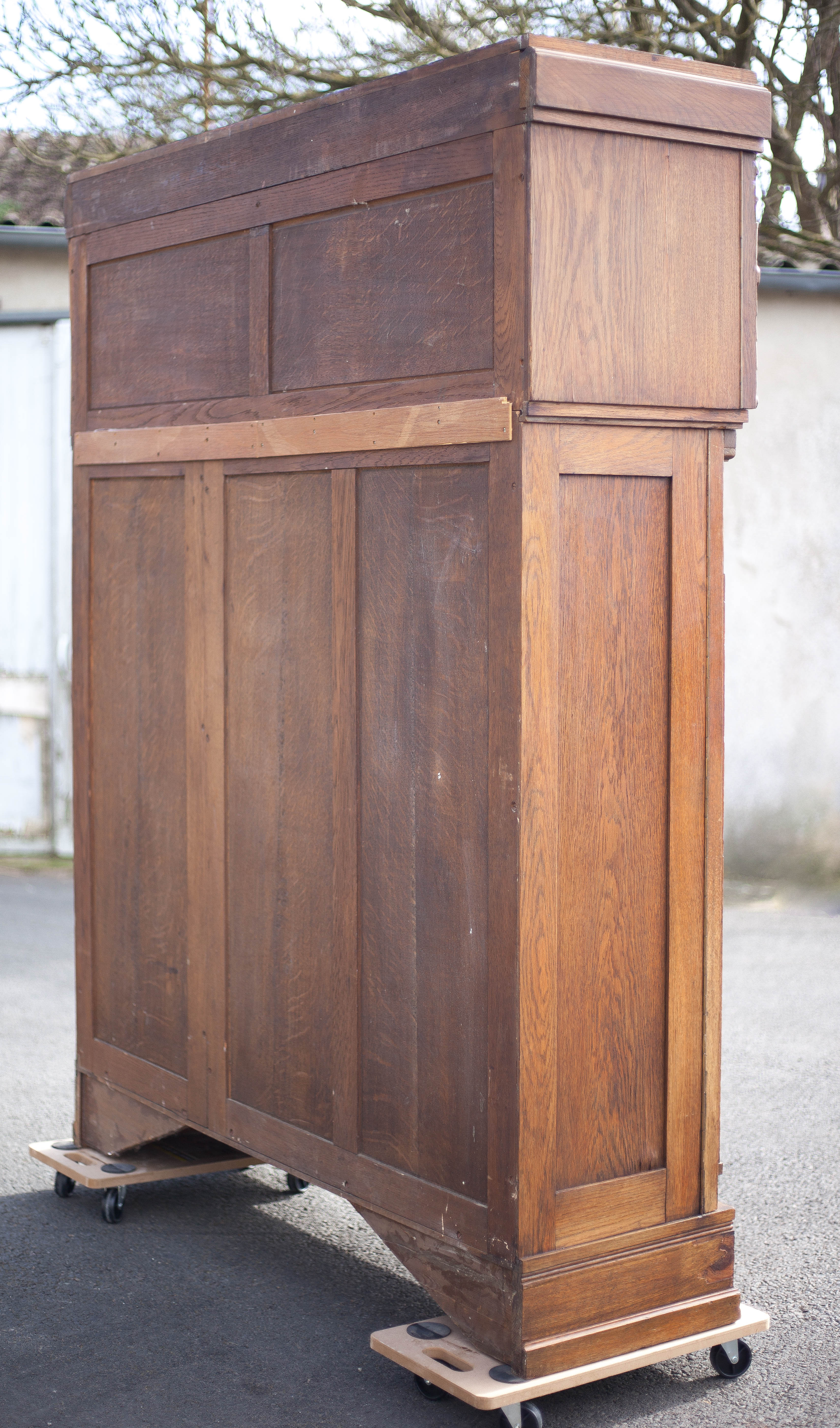Bookcase carved wood 3 old doors, bookcase window beveled