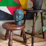 Low tripod stool in vintage turned solid wood