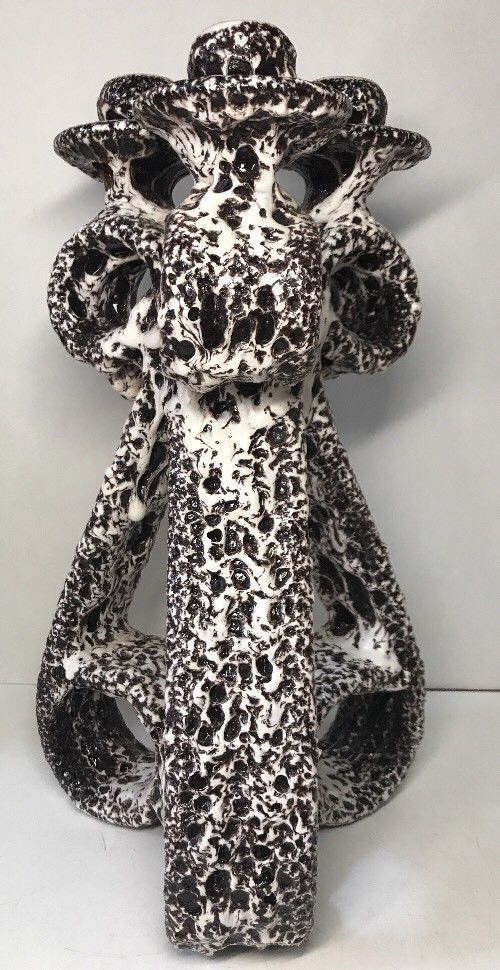 Triple candlestick Fat Lava signed Marius Giuge rare vintage Vallauris