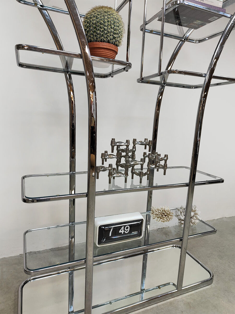 Vintage Italian design chrome & glass display cabinet room divider 1970