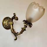 Bronze wall light with opaque glass tulip