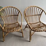 Vintage rattan shell armchairs