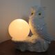 Owl lamp, ceramic owl and opaline ball 70s