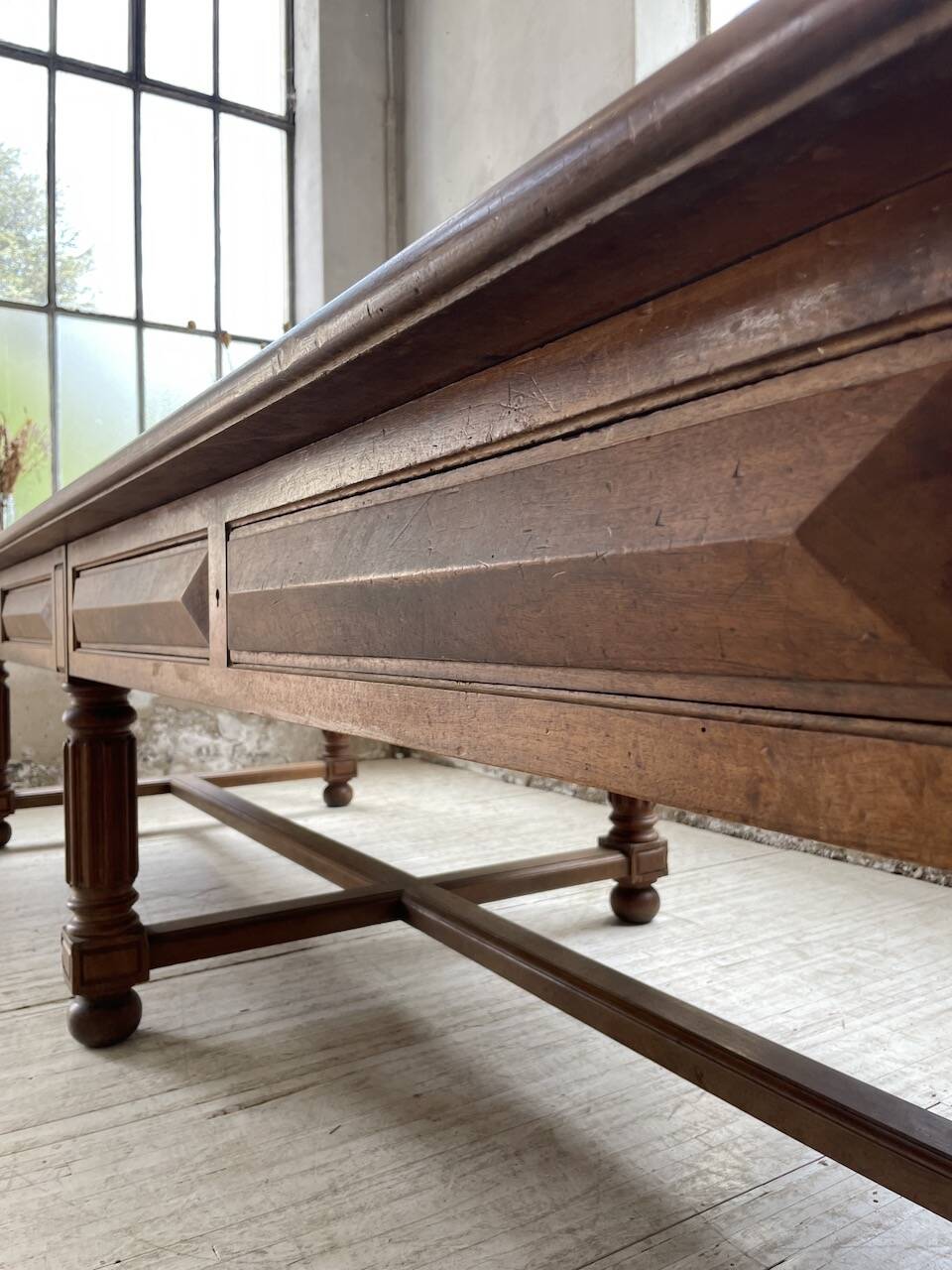 Solid walnut farmhouse castle table 1900 XXL