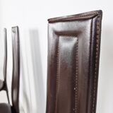 Vintage brown leather dining chairs, set of 6, 1980s
