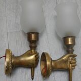 Pair of golden bronze flambeau sconces