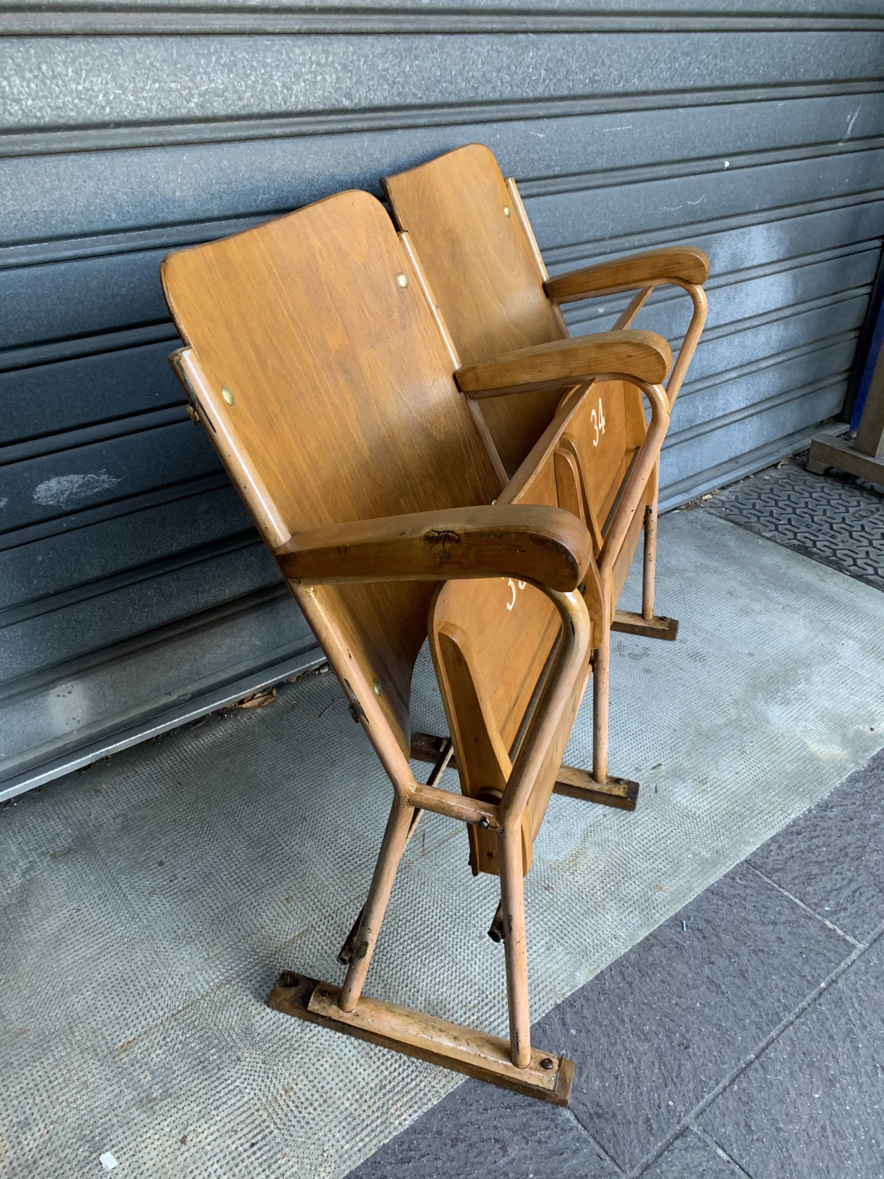 Wooden wooden metal base armchairs 1950s ́