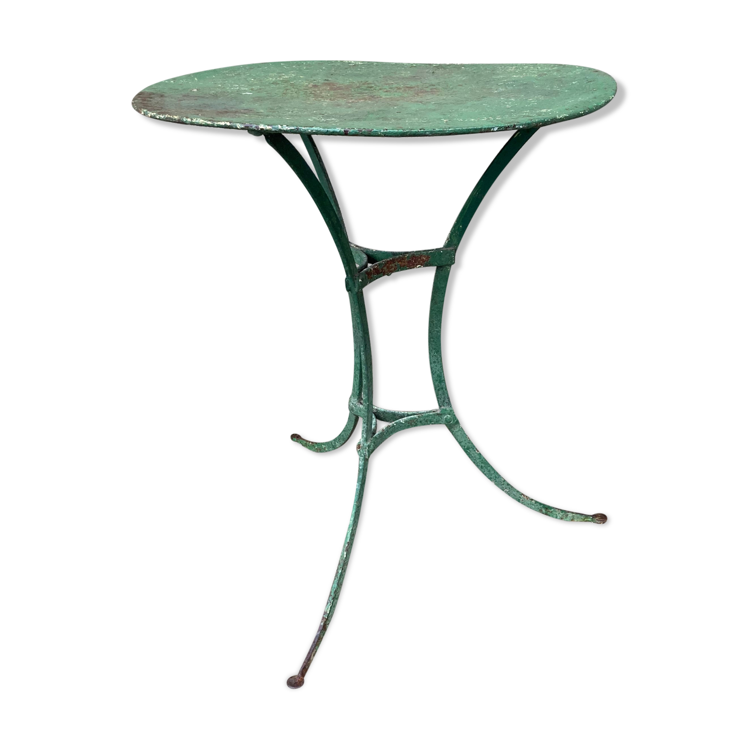 Riveted green old garden pedestal table
