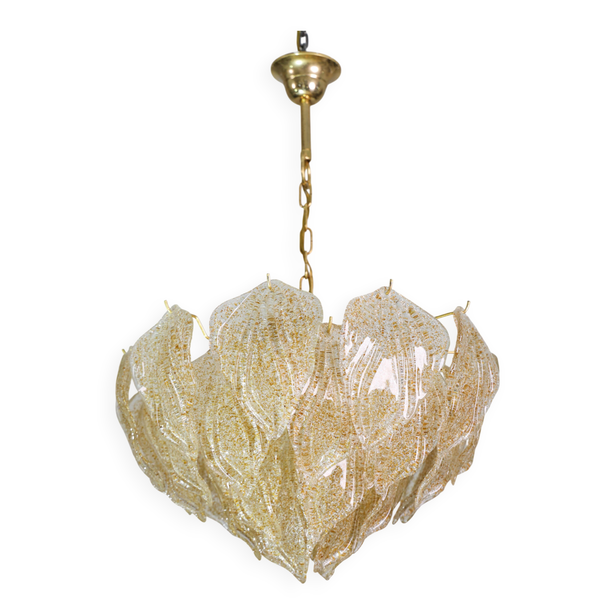 Amazing Large Murano Glass Gold Leaves Chandelier