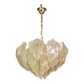 Étonnant grand lustre en verre de Murano avec feuilles d'or