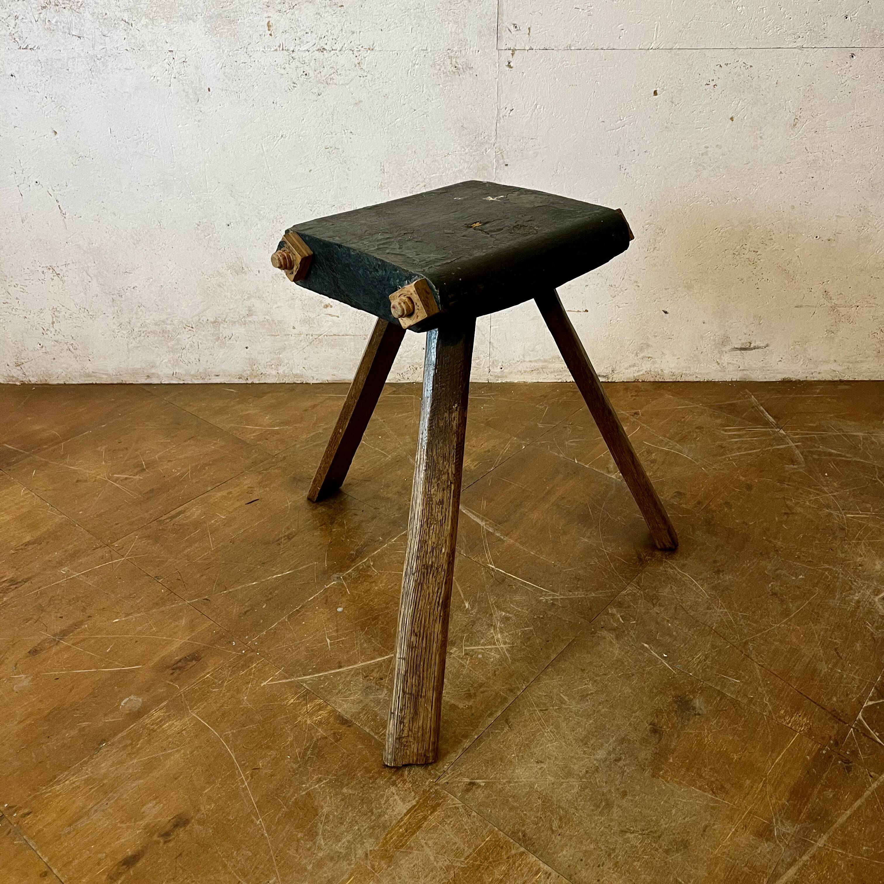 Constructivist wooden stool, folk art.