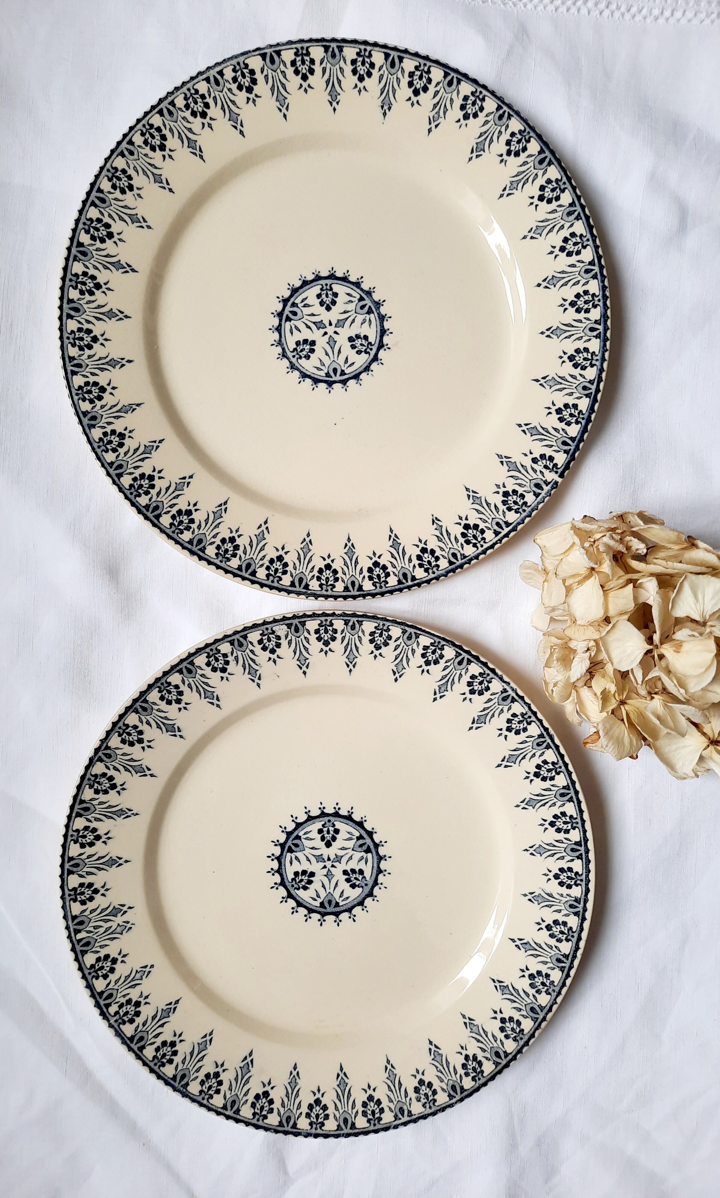 Antique dessert plates mismatched iron earth