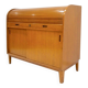 Modern Scandinavian wardrobe in teak with sliding doors and drop-down flap.