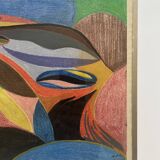 Vintage pastel cubist still life painting under glass and signed from 1967.