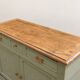 Antique art deco buffet in solid oak – pure lizard green & paint and natural wood – 121 cm