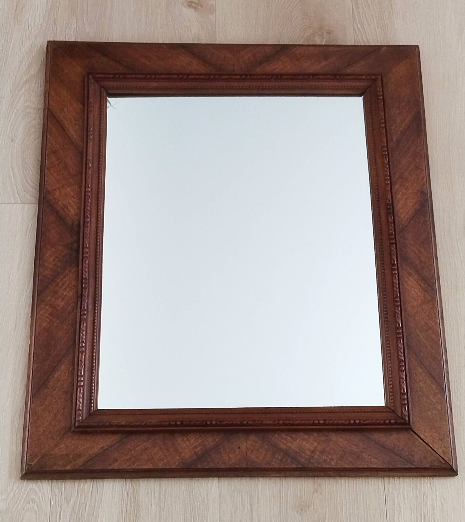 Antique mirror in waxed fruitwood style, 65.5 cm x 55.5 cm