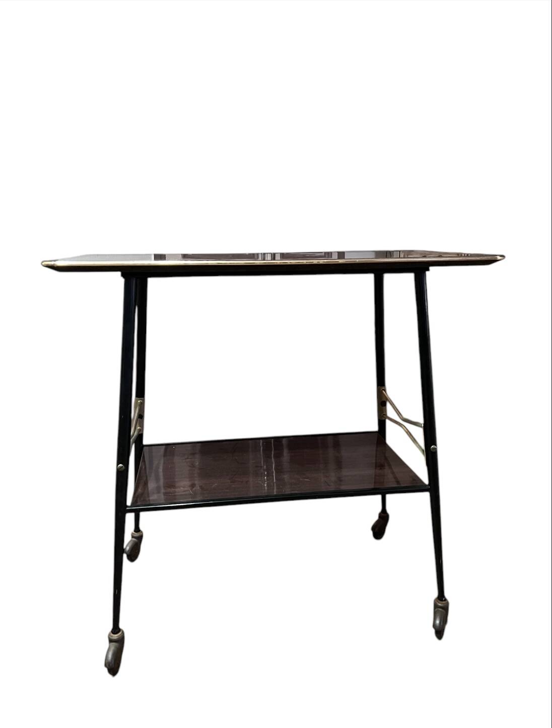 Dark wood serving trolley, 1950