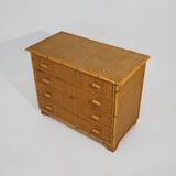Bamboo and woven wicker chest of drawers, 1970s