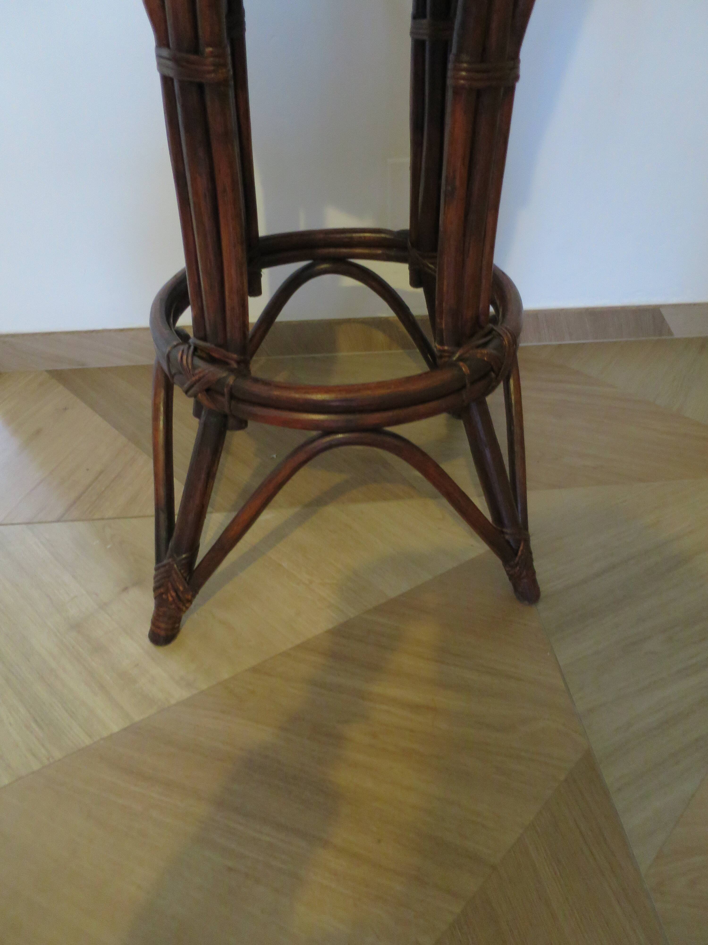 Set of 2 swivel bar stools / chairs - wood - cane - rattan - 80s