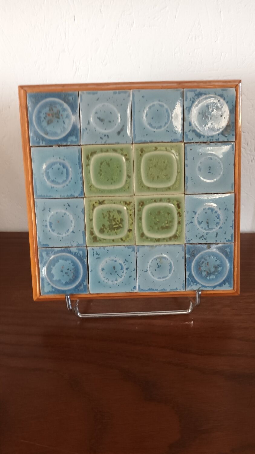 Dessous plat vintage en bois et céramique