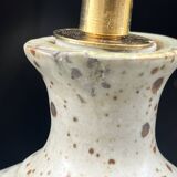 XXL Vintage Lamp Base in Beige Grey Stoneware with Raffia Lampshade 1970