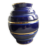 Grand vase vintage bleu et or