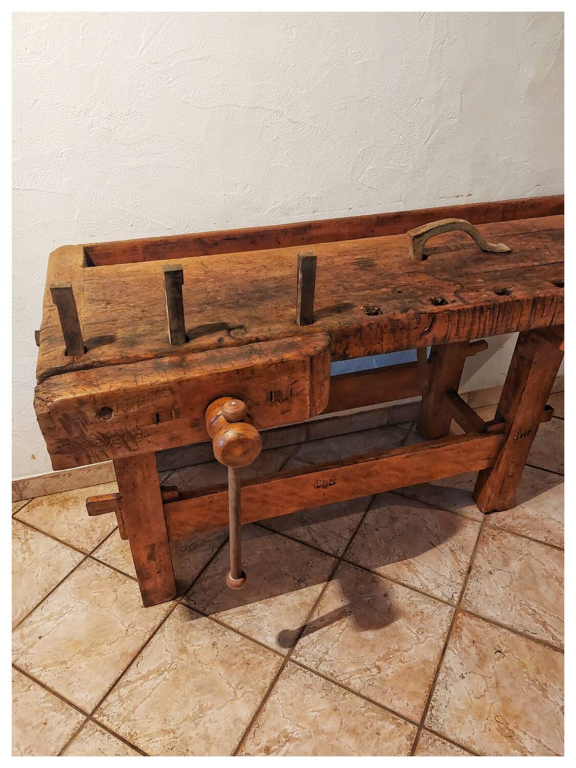 ancien établi en chêne massif