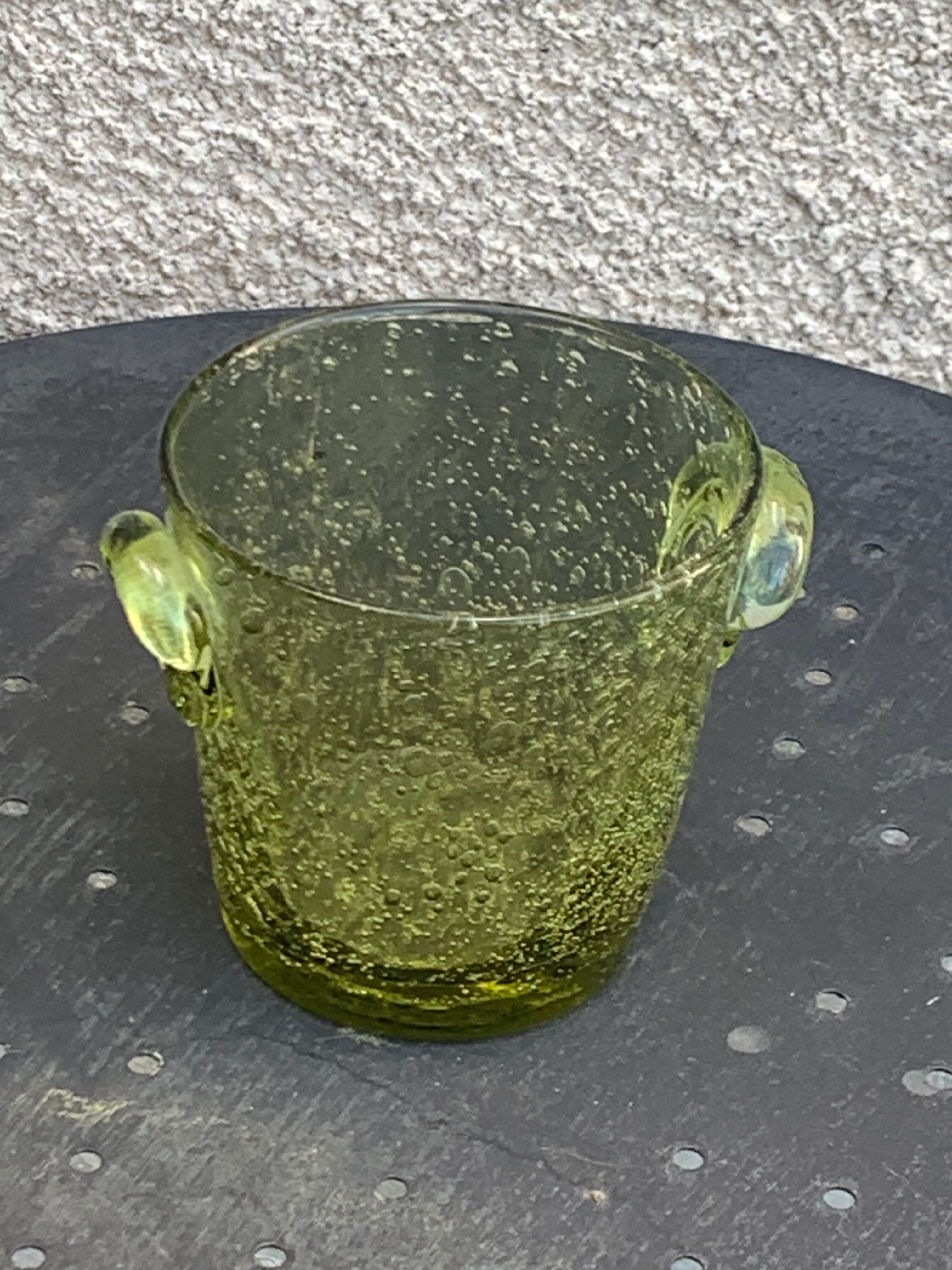 Blown glass ice bucket signed Biot Collector