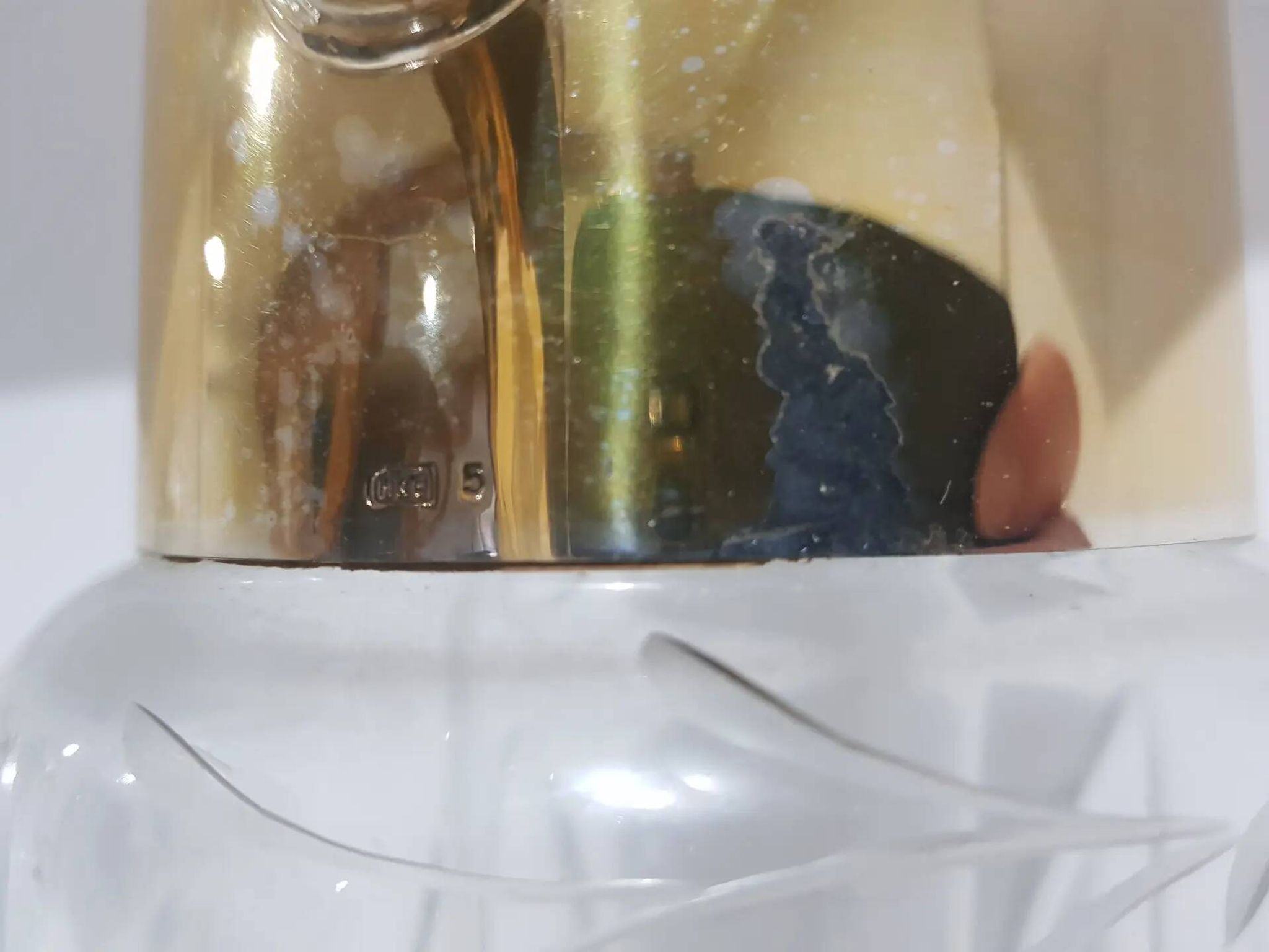 Carafe, cristal transparent, laiton doré, Allemagne, années 50
