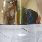 Carafe, cristal transparent, laiton doré, Allemagne, années 50