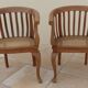2 Colonial armchairs in natural solid wood with cane seats