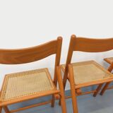 Set of 4 vintage folding chairs from Habitat made of beech wood and caning.