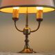 2 Light French Vintage Brass Boulotte Table Lamp With Cream Fabric Shade