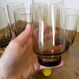 Set 6 smoked glasses with orangeade, 70s