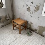 Solid elm and leather stool Maison Regain