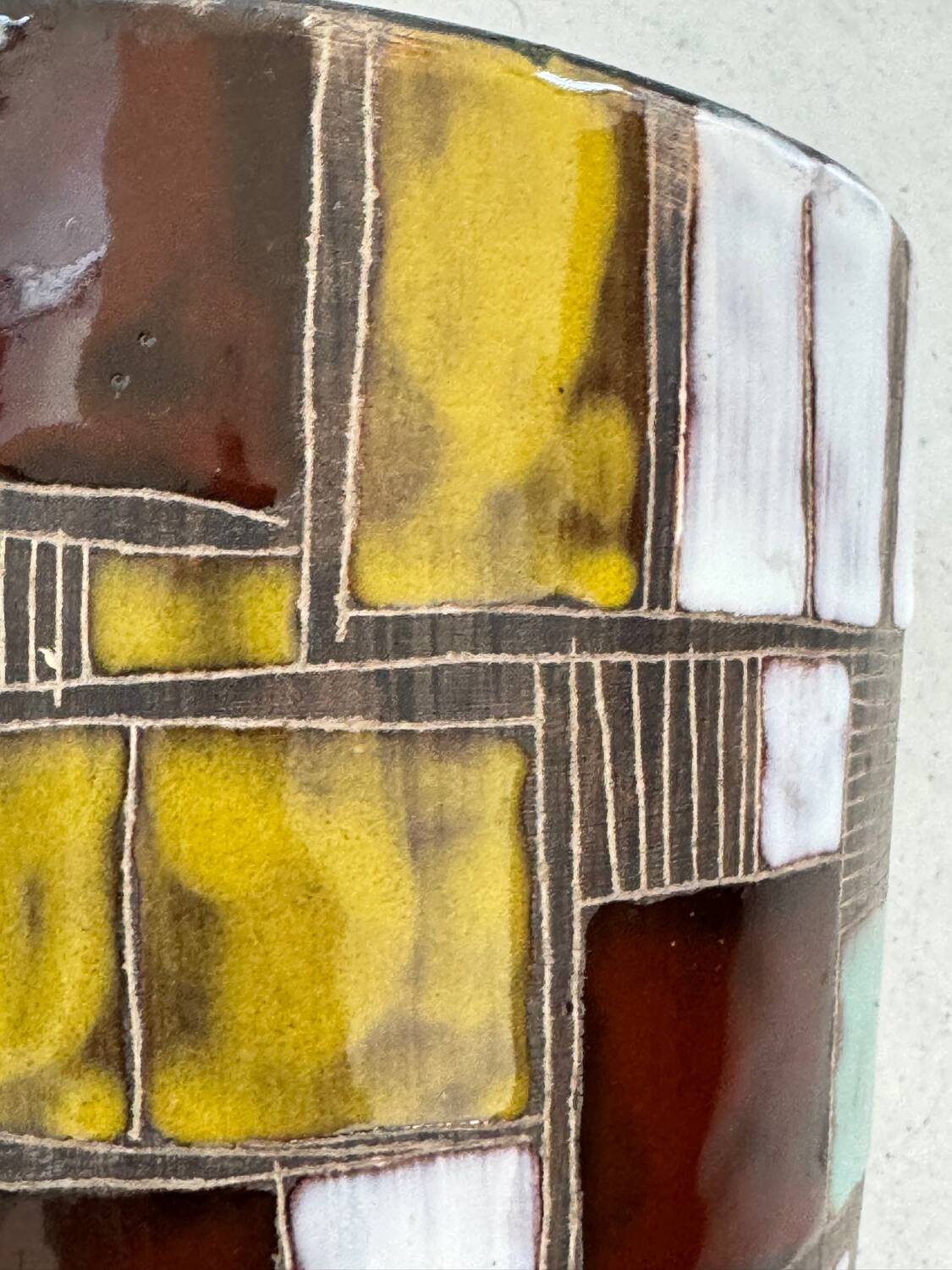 Vintage ceramic vase with abstract decor, Vallauris circa 1960