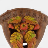 Corner wall lamp in terracotta with fruit decoration, signed D.Chadeau