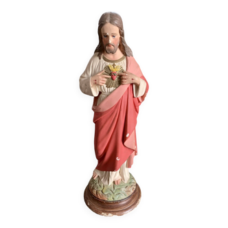 Ancienne statue religieuse en plâtre Jésus-Christ