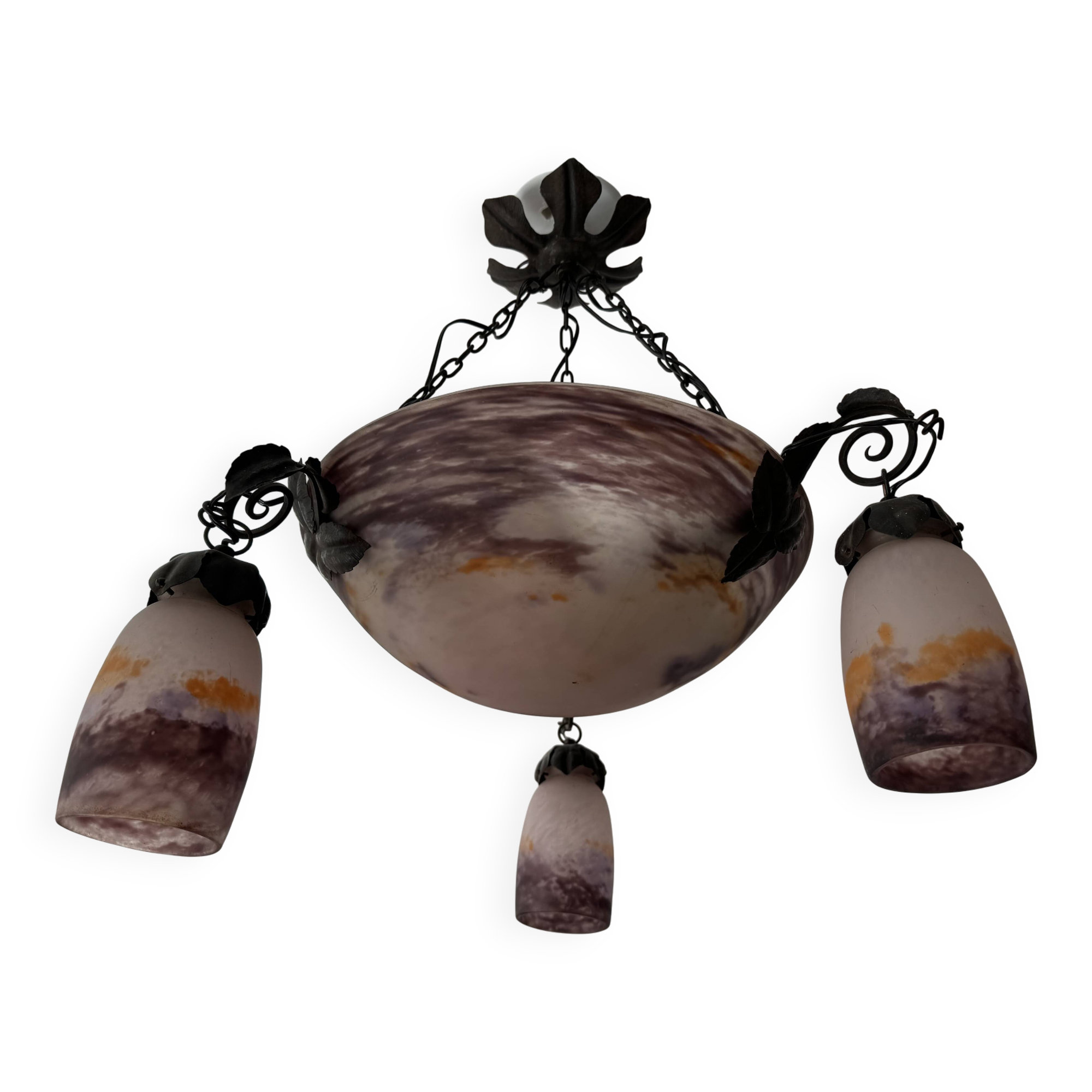 Art Deco ceiling light with four lights signed DEGUÉ (David Gueron)