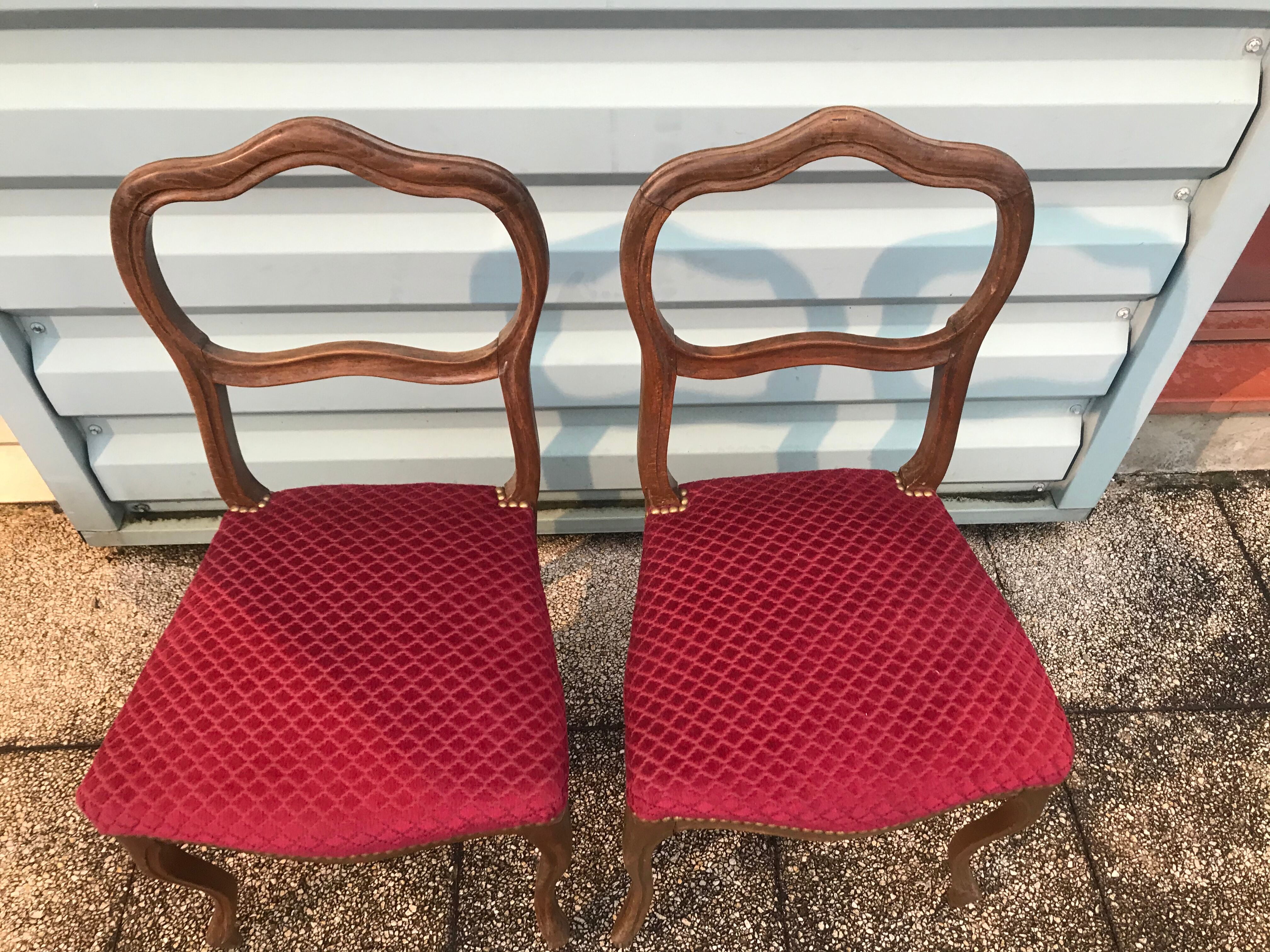 Pair of red velvet chairs Louis XV