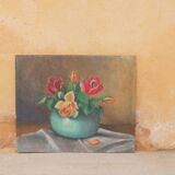 Painting, vintage wood painting Flowers