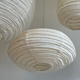 Suspension in rattan and japanese natural linen in the shape of a lantern h50 d30