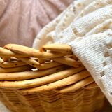 Vintage pouf braided wicker storage chest